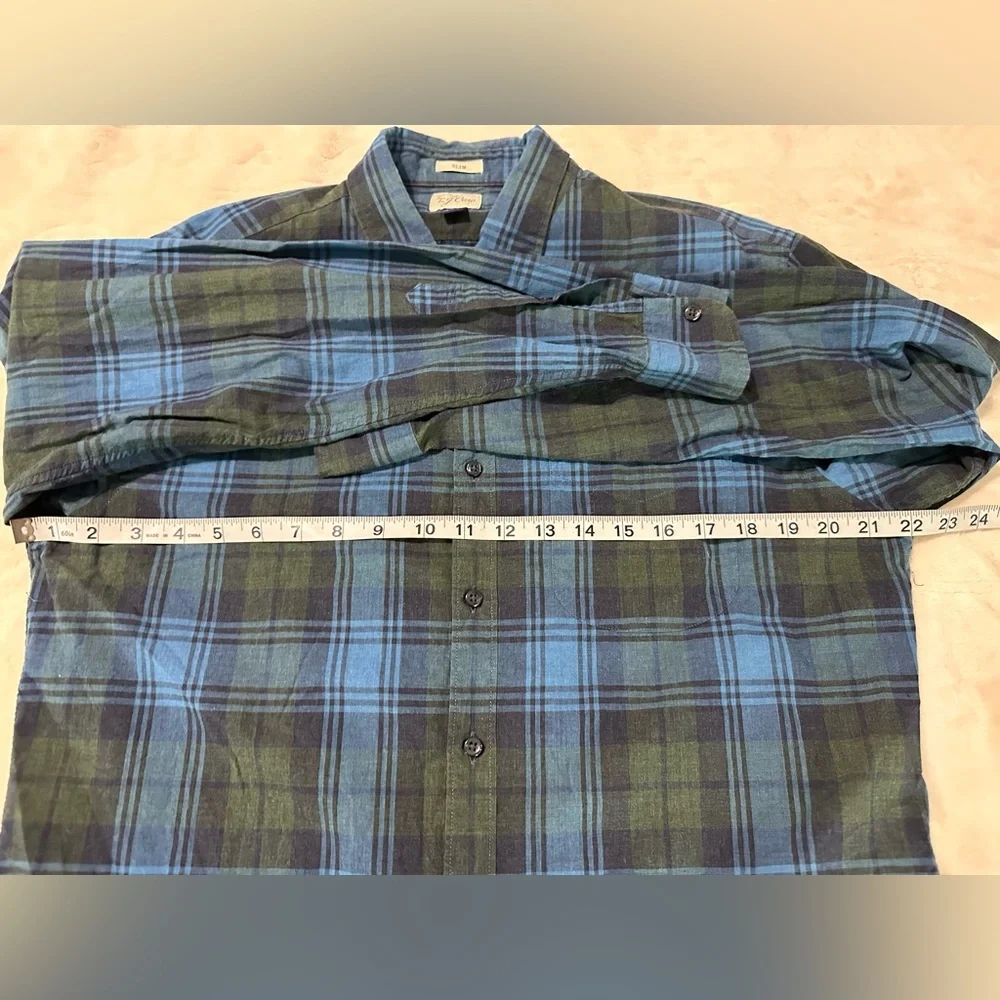 J.Crew Plaid‎ Cotton Large Blue Green Button Up